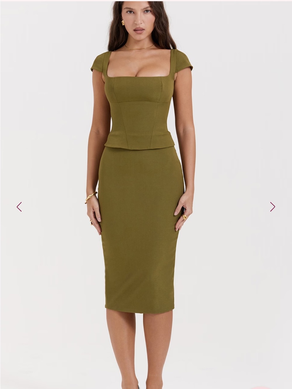 House of CB - Layana Olive Corset Midi Dress NWT - XS w/ BIGGER CUP (D-E) -W/Box